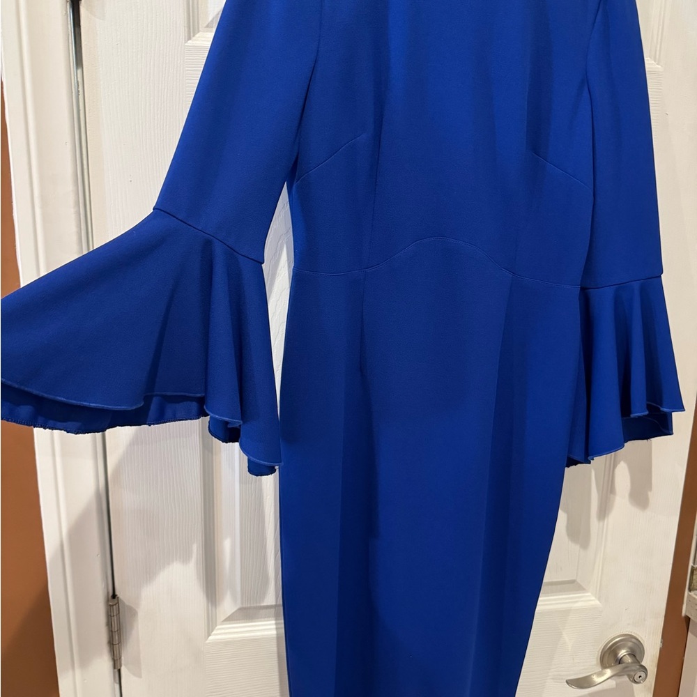 Elegant Blue Flared Sleeve Dress